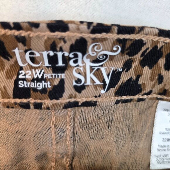 Terra & Sky Womens Plus Size 22W Petite Core Straight Leg Leopard Print Jeans - Picture 3 of 7
